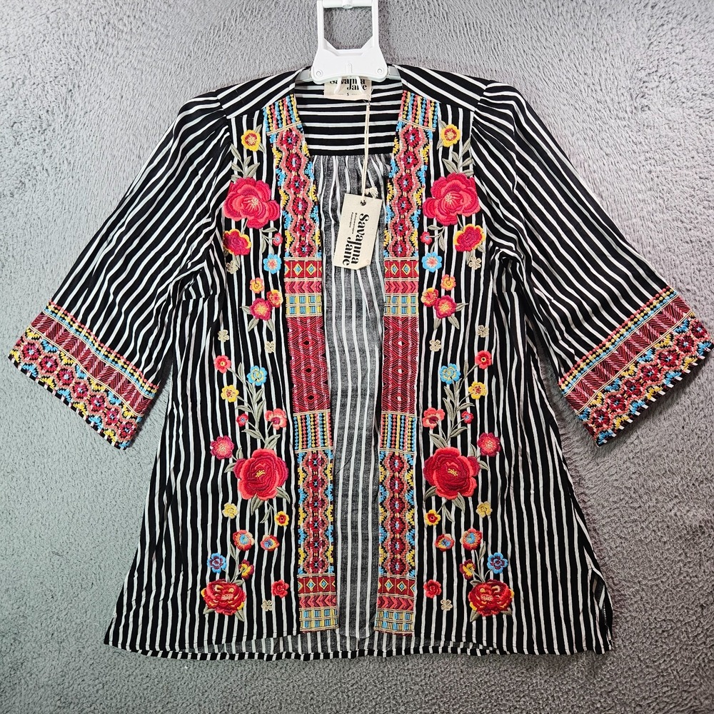 NEW Savanna Jane Cardigan Cover Up Women‎ Small Colorful Floral Embroidered